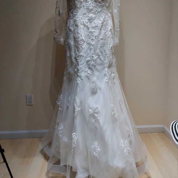 Glow size 20 trumpet mermaid wedding dress. Lace, mesh, appliqué. - Picture 4 of 16